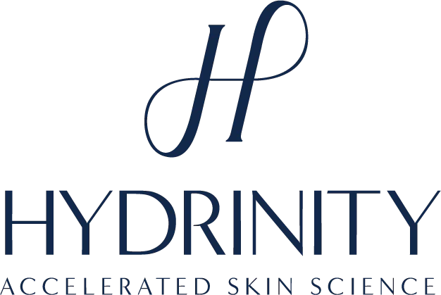 Hydrinity logo and tagline for skin science.